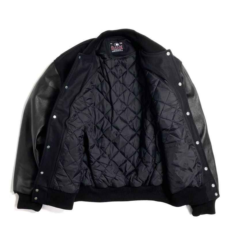 GAME Sportswear Genuine Wool ｘLeather Varsity Jacket Black