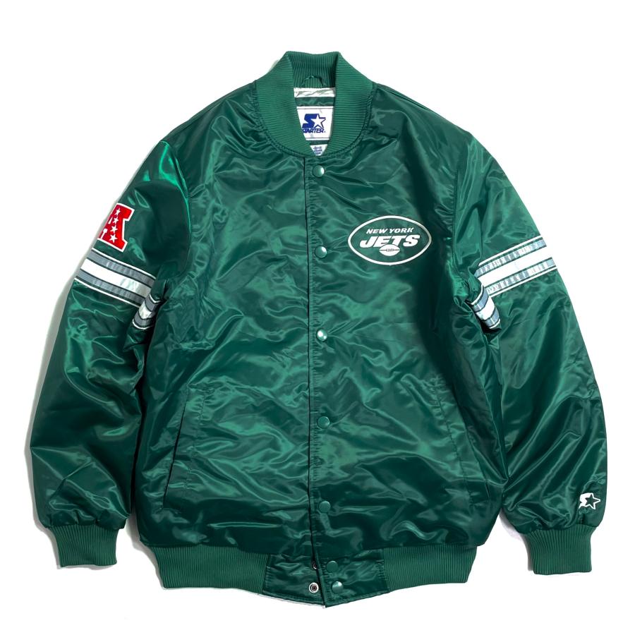 画像1: STARTER The Pick& Roll Varsity Satin Jacket New York Jets Green / スターター ピックアンドロール バーシティ サテン ジャケット ニューヨーク・ジェッツ グリーン (1)