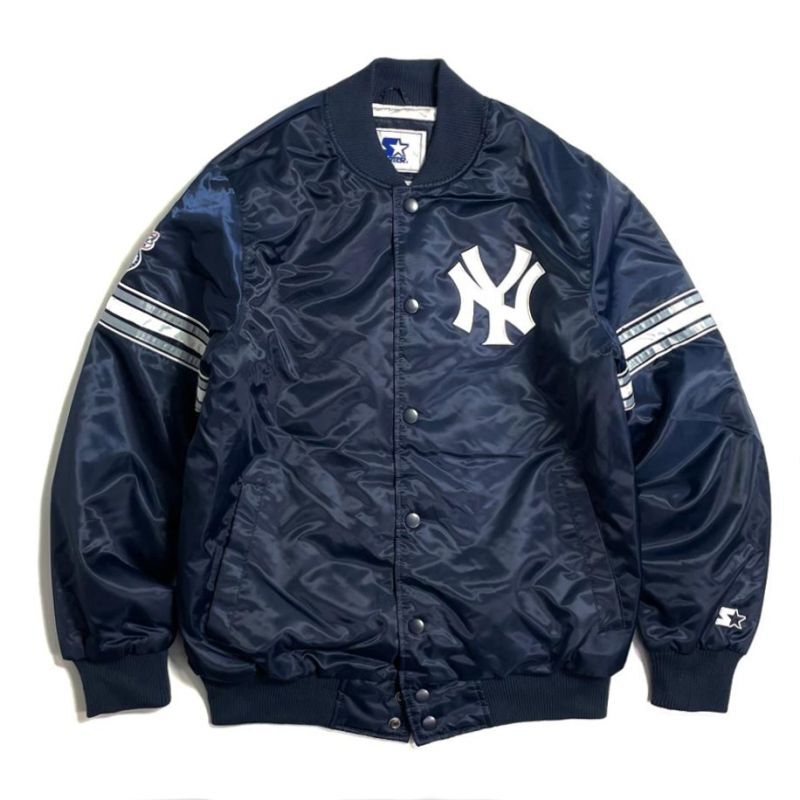画像1: STARTER The Pick& Roll Varsity Satin Jacket New York Yankees Navy / スターター ピックアンドロール バーシティ サテン ジャケット ニューヨーク・ヤンキース ネイビー (1)