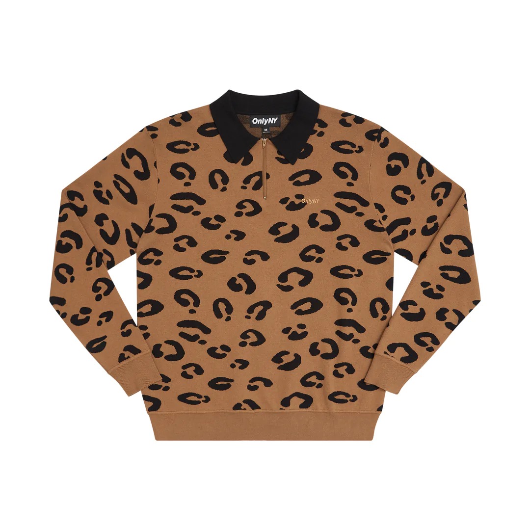 画像1: ONLY NY Leopard Knit Polo Brown / オンリーニューヨーク レオパード ニット ポロシャツ ブラウン (1)