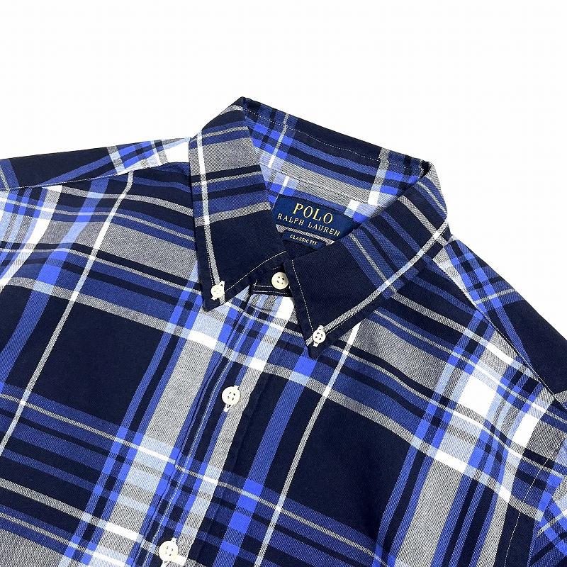 Polo Ralph Lauren L/S Classic Fit Plaid Oxford Shirts NavyｘBlue ...