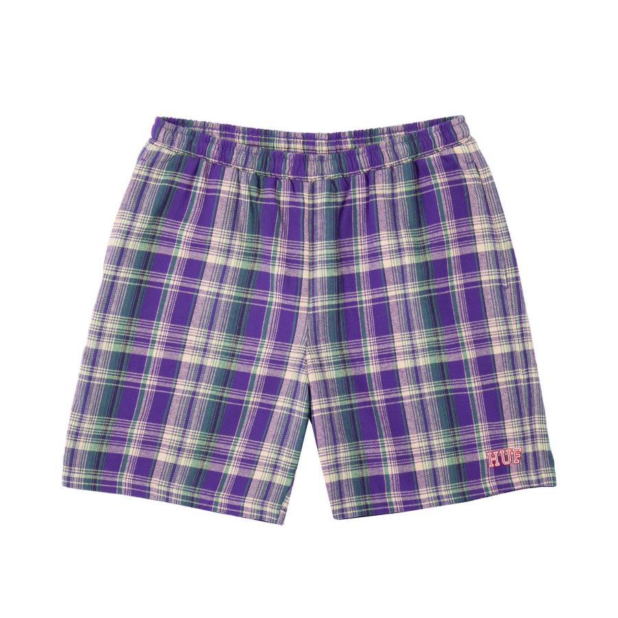 画像1: HUF Cortland Flannel Easy Shorts Purple / ハフ コートランド フランネル イージーショーツ パープル (1)