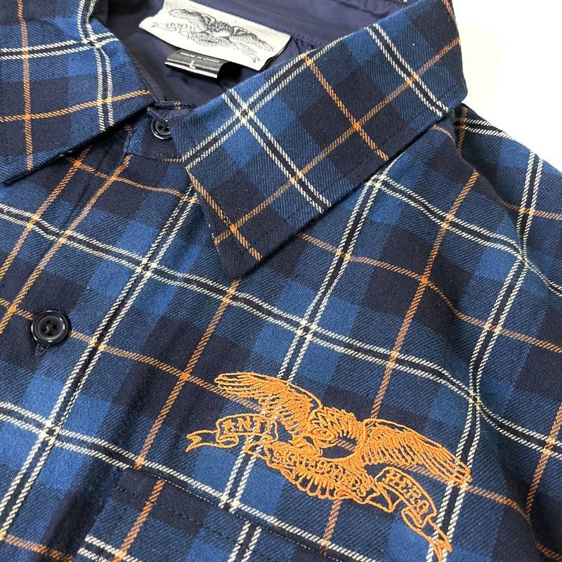 Anti Hero Basic Eagle Flannel Shirts NavyｘOrange / アンタイ