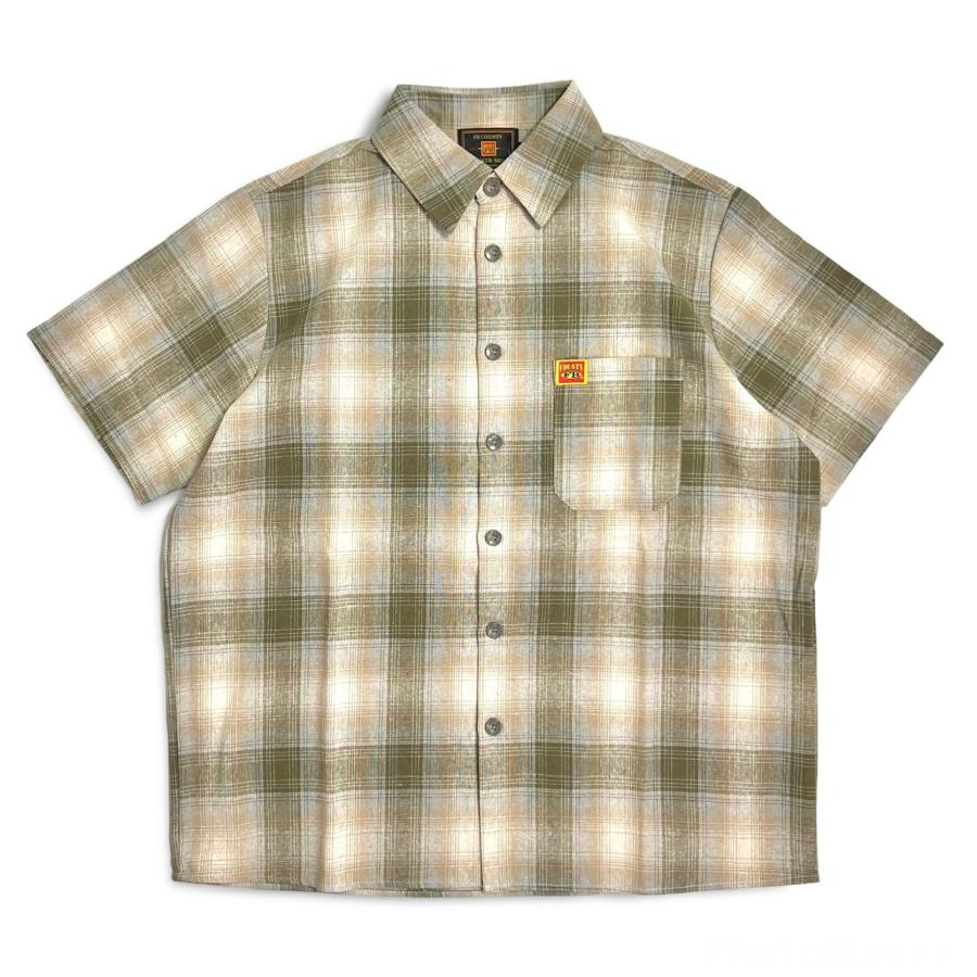 画像1: FB County S/S Checker Flannel Shirts OliveｘWhite / エフビーカウンティ チェッカー フランネル シャツ オリーブｘホワイト (1)