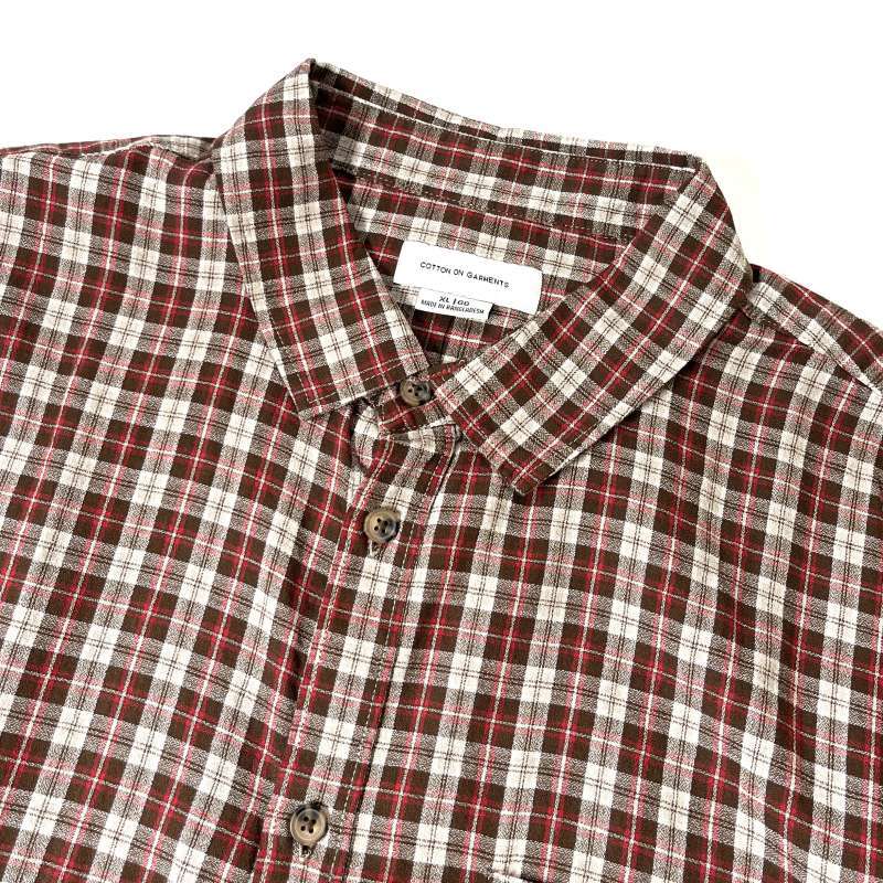 Cotton On S/S Check Shirts Burgundy コットンオン ショートスリーブ チェックシャツ バーガンディ  RAWDRIP
