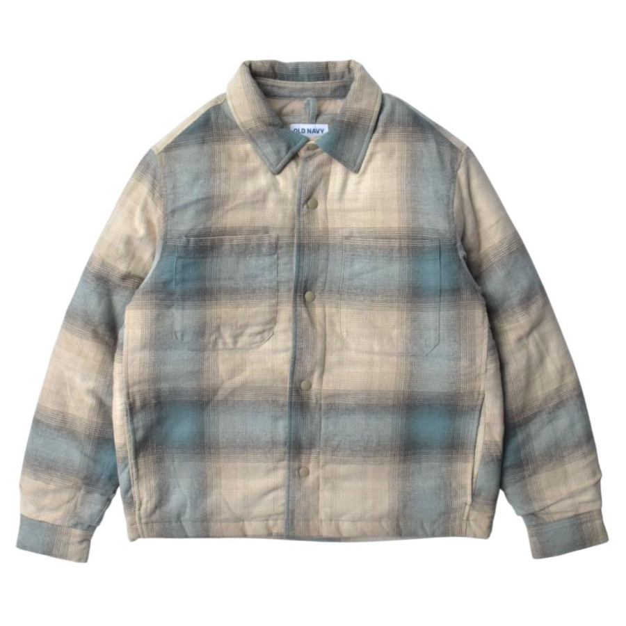 画像1: Old Navy Insulated Cropped Flannel Shacket - White Plaid (1)