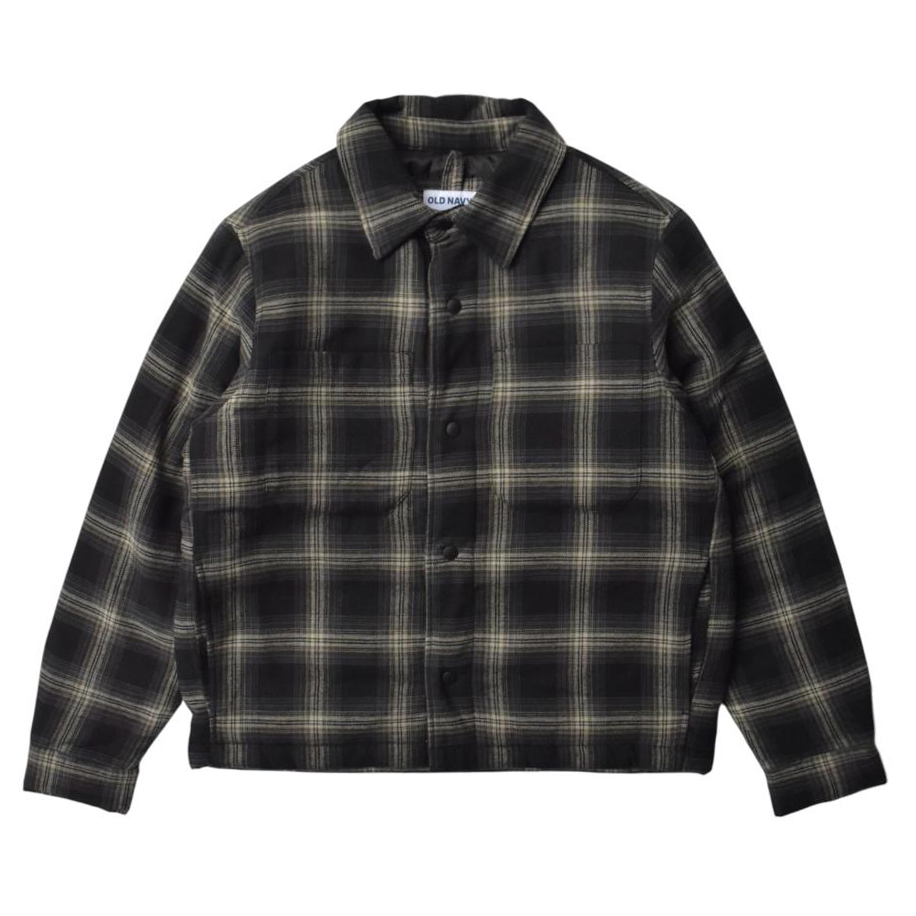 画像1: Old Navy Insulated Cropped Flannel Shacket - Black Plaid (1)