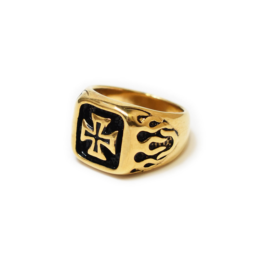 画像1: Flare Cross Square Ring - Gold/Black (1)