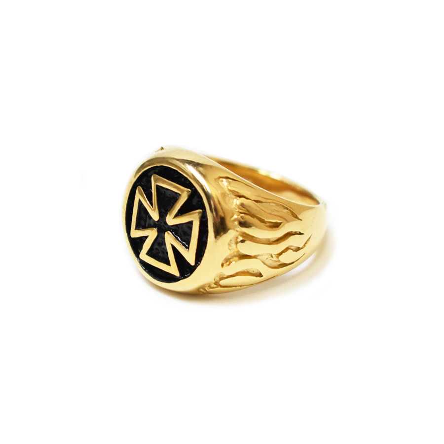 画像1: Flare Cross Round Ring - Gold/Black (1)