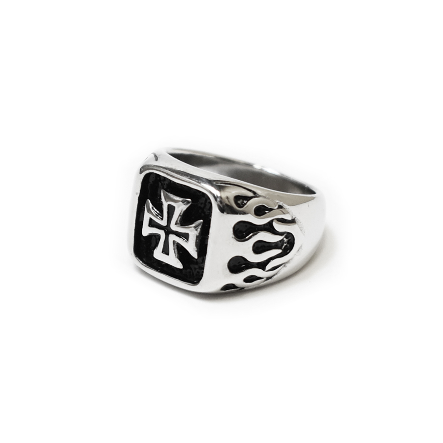 画像1: Flare Cross Square Ring - Silver/Black (1)